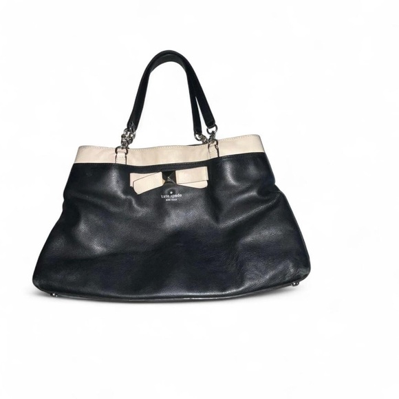 kate spade Handbags - Kate Spade Black and Cream Leather Tote Bag with Bow